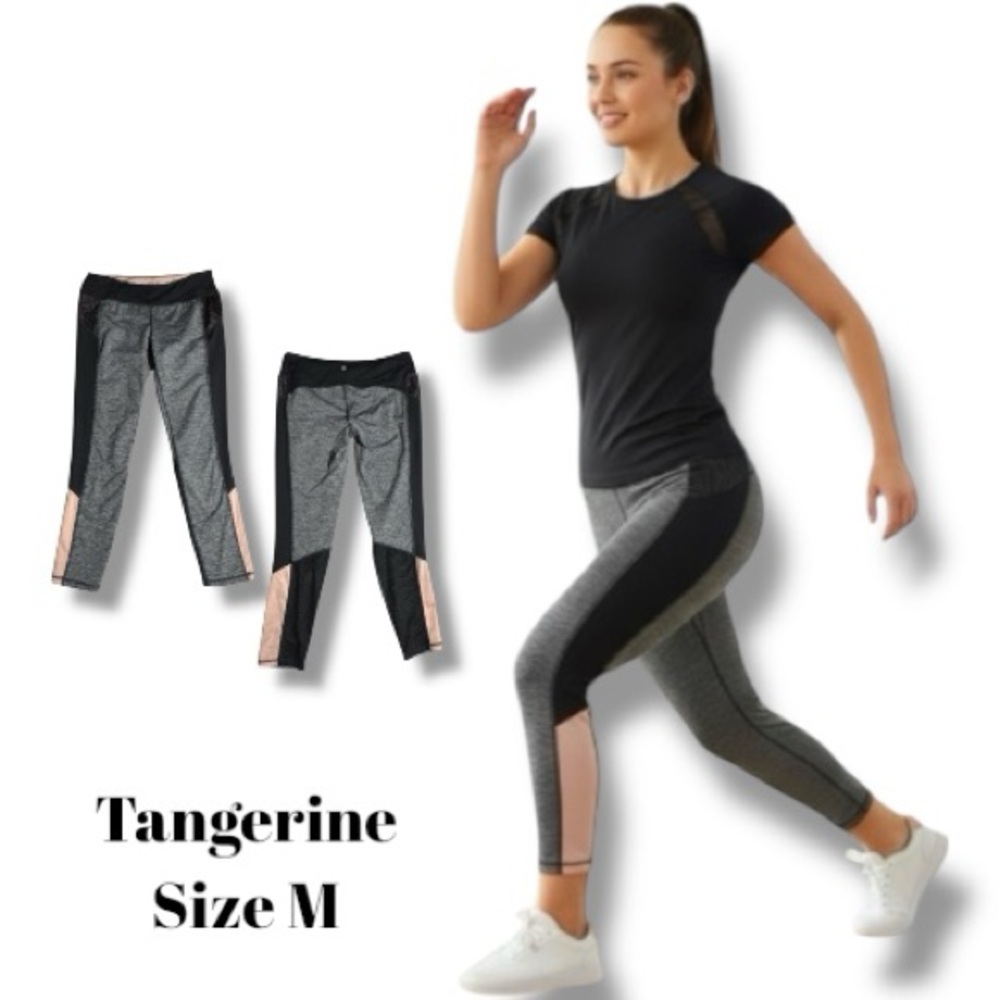 Tangerine Active Mesh Colorblock Details Cropped Athleisure Leggings Size M 🏃‍♀️